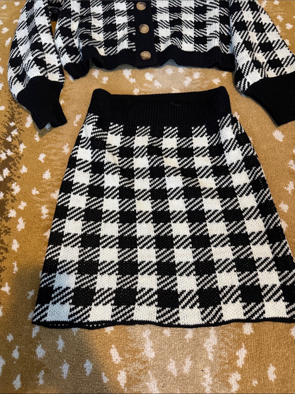Listicle Black & White Houndstooth Button Cardigan & skirt set - Picture 3 of 4